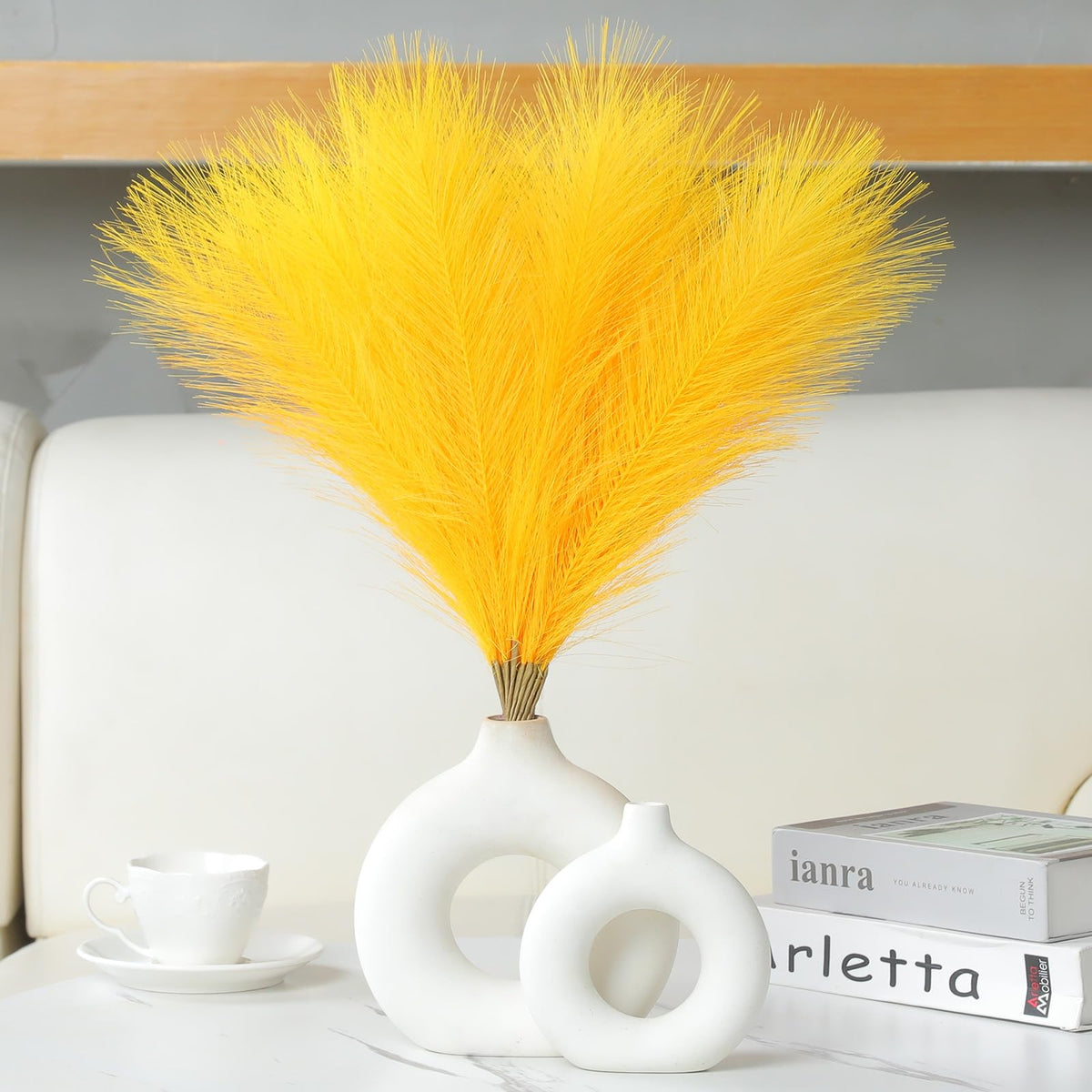 UREYMX Faux Pampas Grass Decor 17.7 Inch 30pcs, Artificial Pampas Grass Fluffy Home Decor, Short Vase Room Decor pompous Grass Flower Arrangement for Boho Home Wedding Decoration (Black,White,Grey)