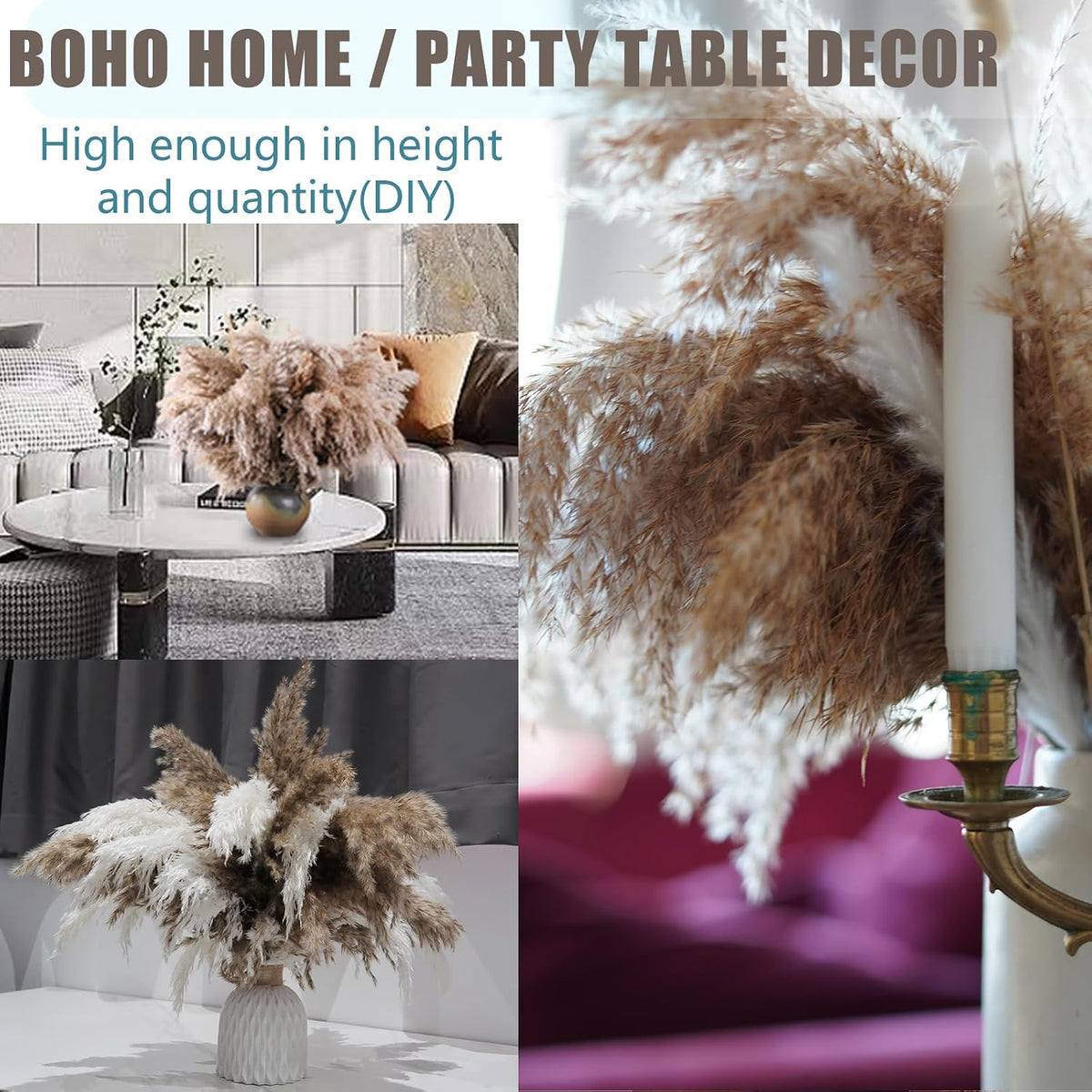 ROOLLYA 17 Inch 20 Stems Natural Pampas Grass Decor - Tall Fluffy Pompas Grass for Floor Vase - Boho Decor Home Wedding Event Decor, 2404-c15-30brown-45cm