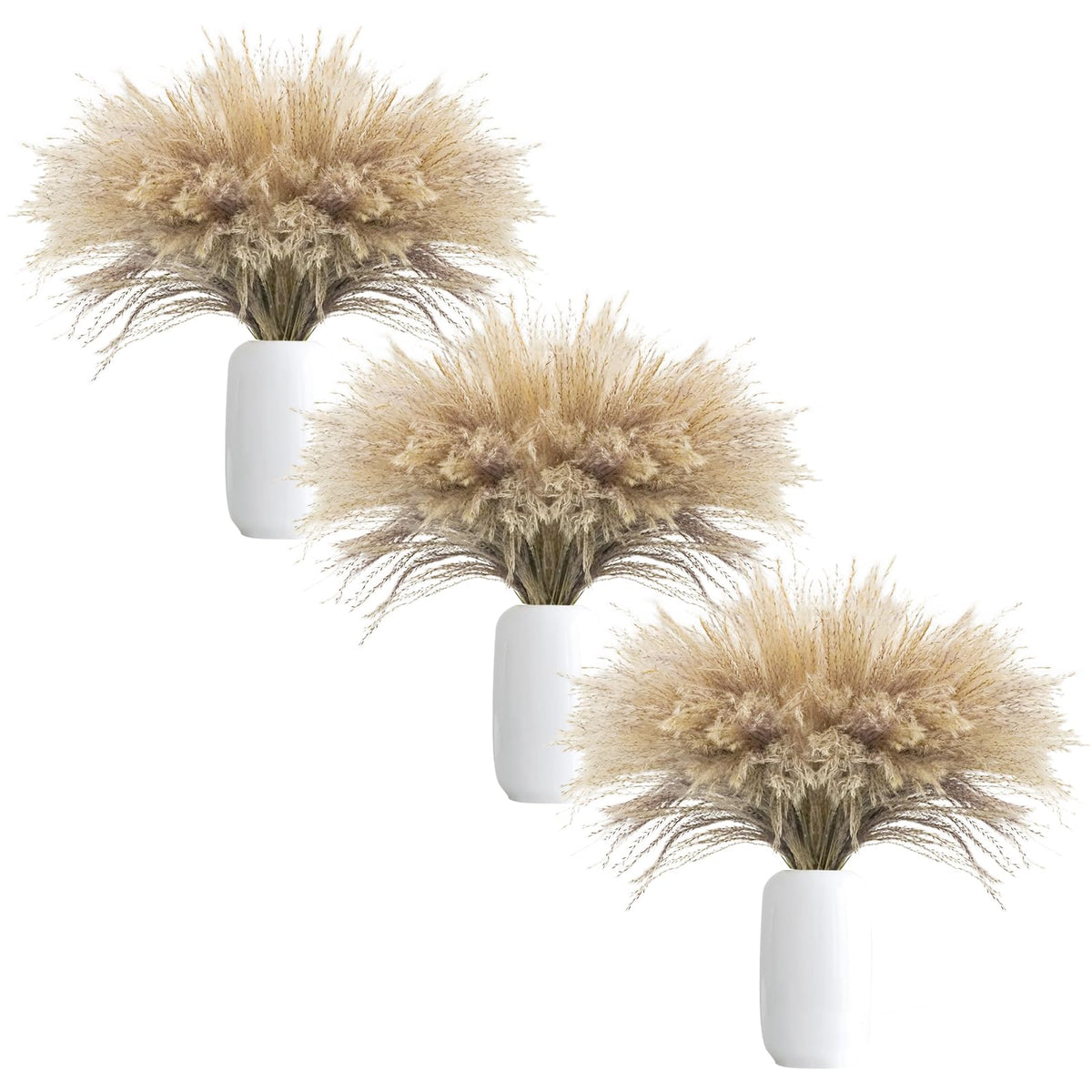 Uieke 100Pcs Natural Dried Pampas Grass Plume 17inch Tall Dried Flowers Large Faux Reed Artificial Plants for Wedding Flower Arrangements Farmhouse Wreath Door Centerpiece Home Décor Brown