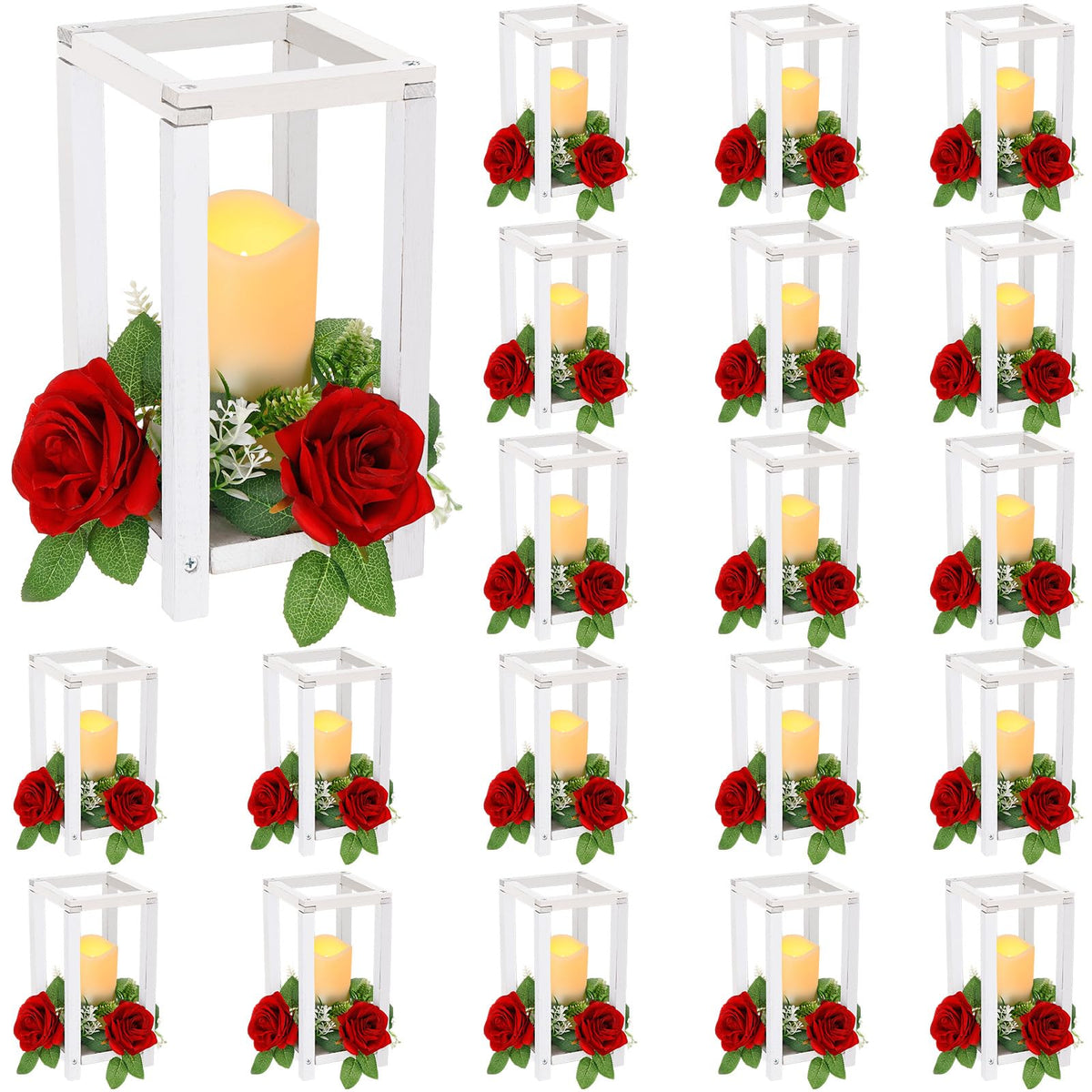 Hushee 30 Pcs Wooden Wedding Lantern Centerpiece, Red Rose, Brown
