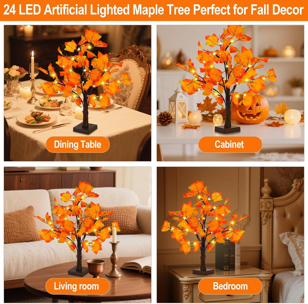 Fall Decor 2 Pack Fall Trees Artificial Lighted Maple Tree Thanksgiving Decor 48 LED Table Fall Lights Up Tree Battery Operated for Wedding Party Gifts Indoor Outdoor Autumn Harvest Home Decorations