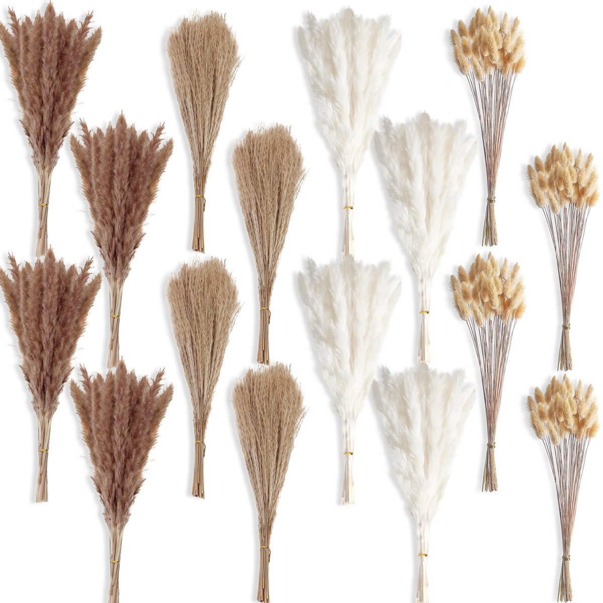 100 PCS Small Boho Pampas Grass, 17" Naturally Dried Pompas, Pampas Grass Decor for Wedding , Boho Party Decorations, Table Decor（Brown and White）