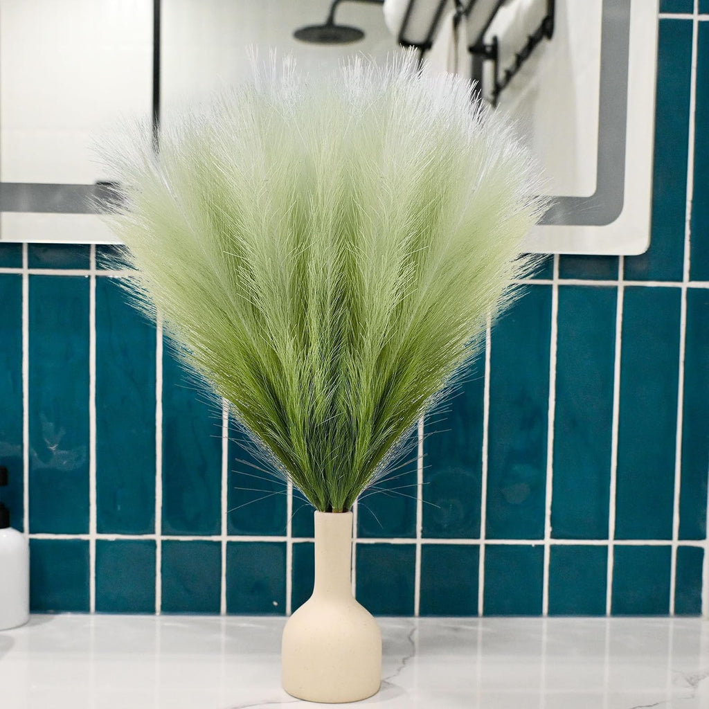 6 PCS Faux Pampas Grass Arrangement - 18"/45cm Artificial Fluffy Pompous Grass Stems for Boho Chic Home and Wedding Decor (Sage Green Gradient)