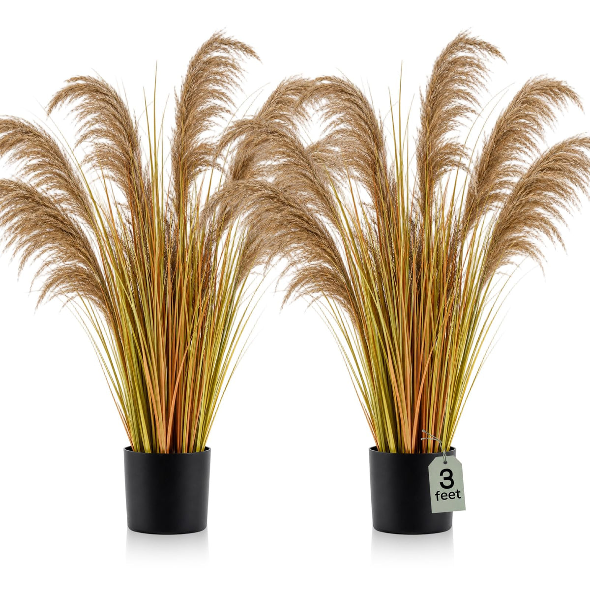 Jexine 2 Pcs Pampas Grass Potted Plants 4 ft Tall Artificial Grass Potted Artificial Greenery Floor Plants Tall in Pot for Housewarming Gift House Garden Bathroom Lobby Outdoor Decoration (Fall)