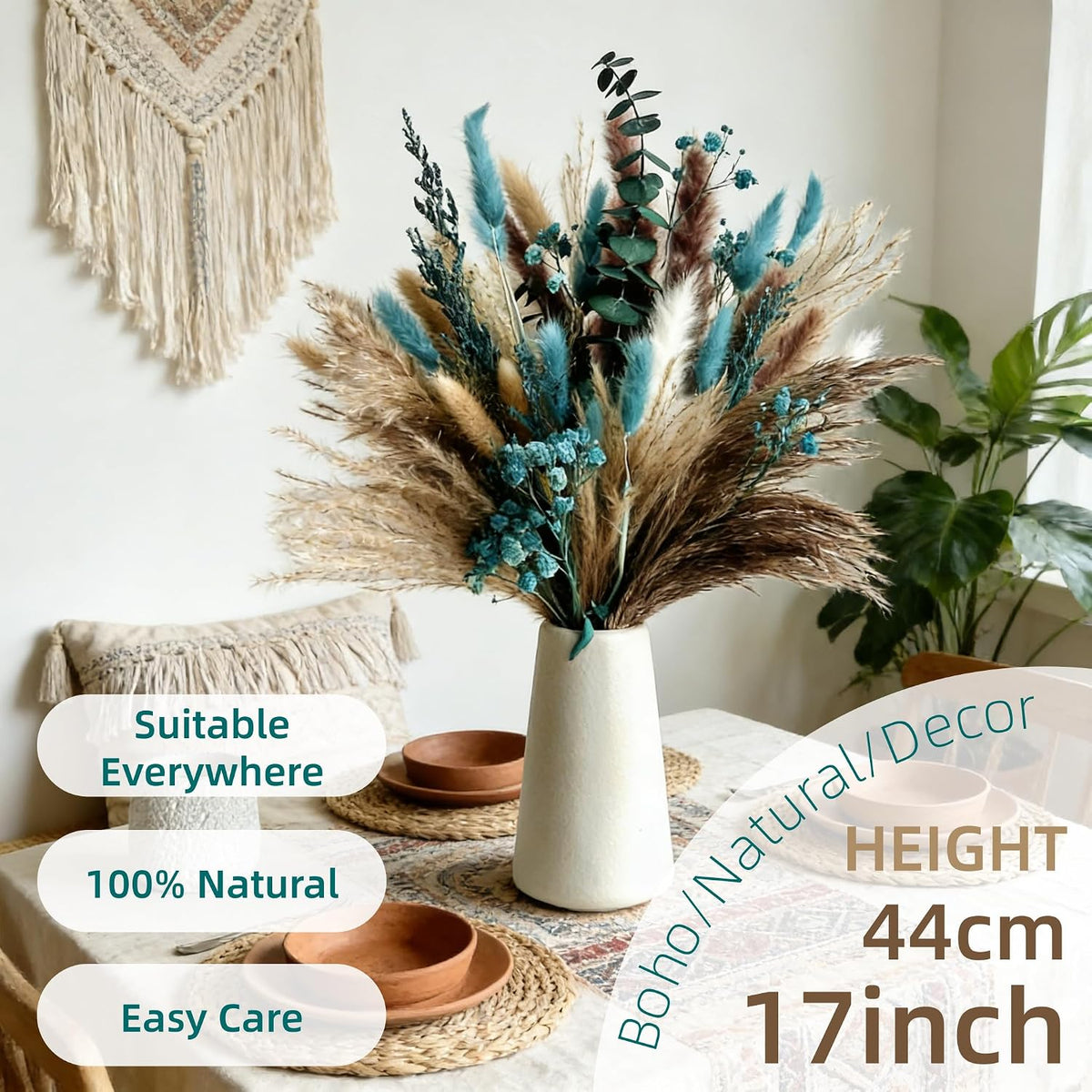 Turquoise Dried Pampas Grass Decor 17"