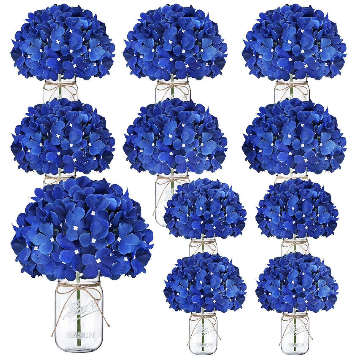 10 Sets Mason Jars Flower Table Centerpiece with White Rose - Ivory