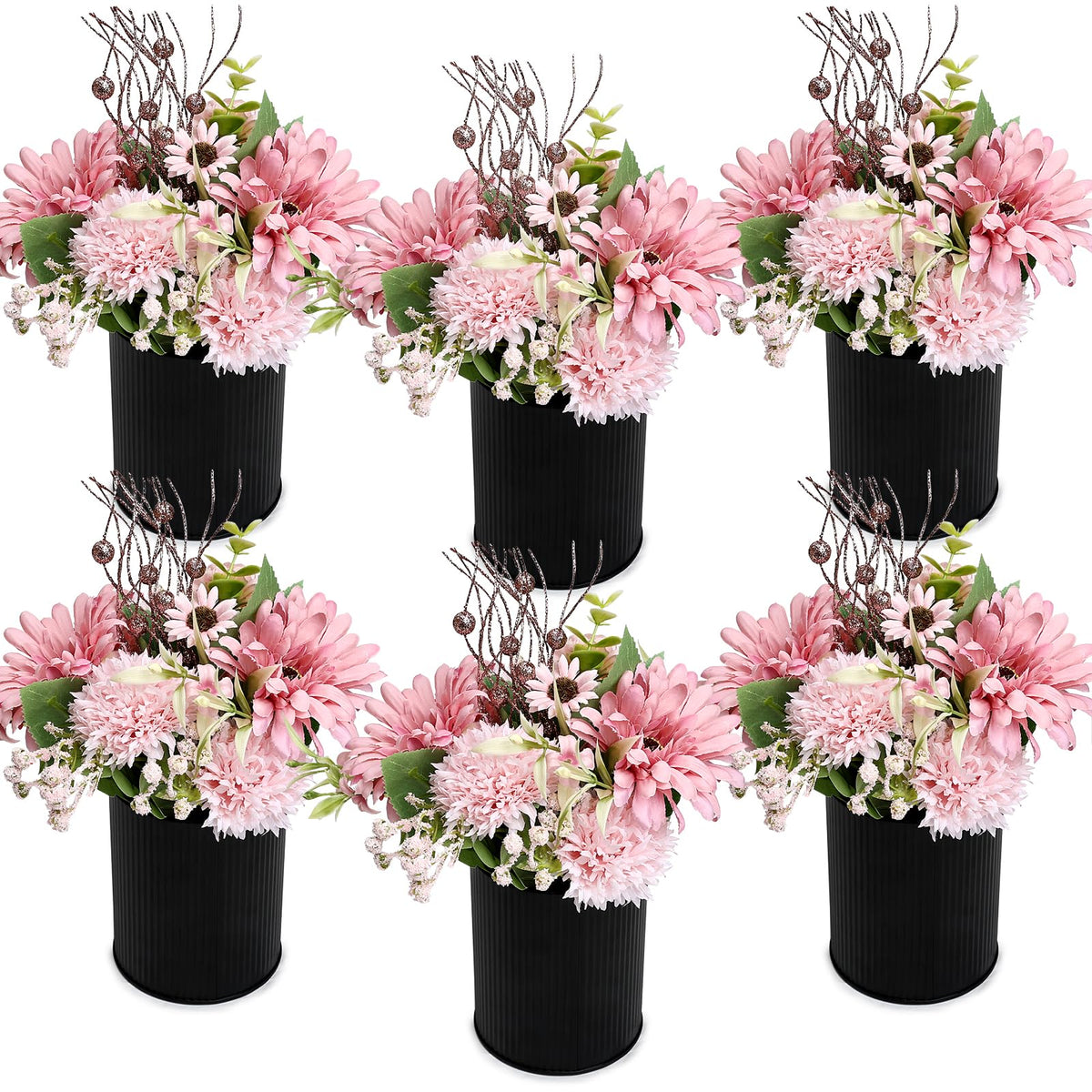 Ivory White & Rose Gold Flower Table Centerpieces, Set of 6