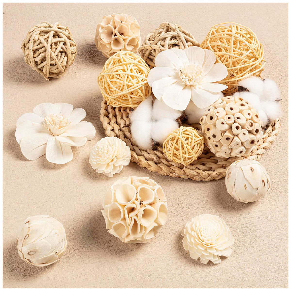 LGFMGWH 17Pcs Vintage Decorative Balls for Potpourri Bowl Filler, Bowl Filler for Table Centerpiece Home Decor, Woven Rattan Wicker Balls, Rattan Wicker Orbs Fillers for Vase Jar Dough Bowl