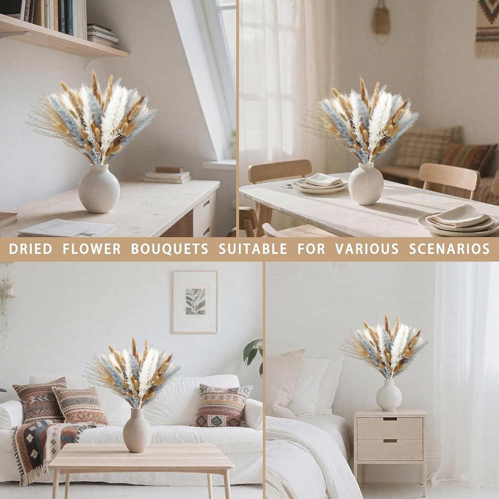 Natural Dried Flower Bouquet - 17" Boho Style Mixed Pampas Grass