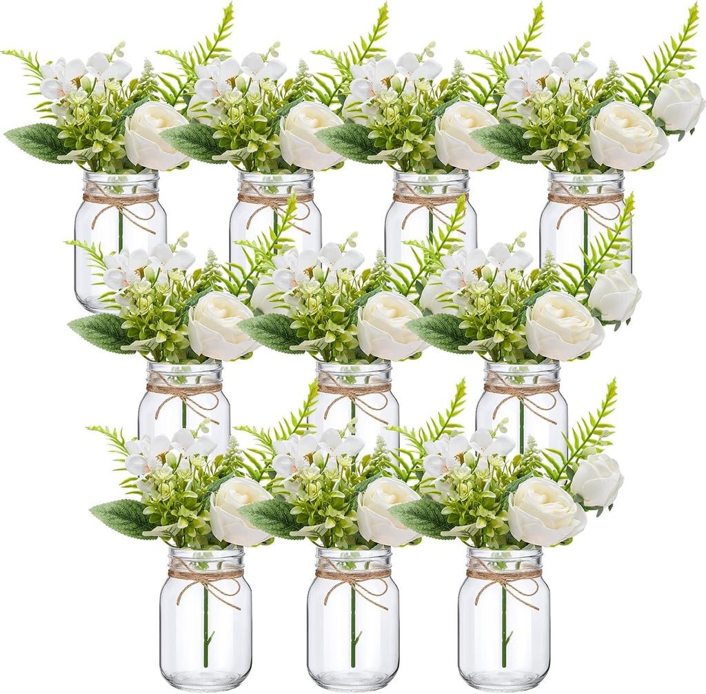 XunYee 10 Set Mason Jars for Centerpieces,White,Rose