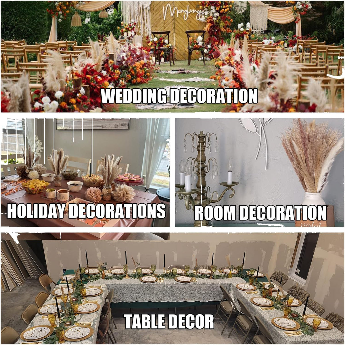 200 PCS Dried Pampas Grass Bouquet, Boho Table Decor,Fall Home Decorations, Super Quantity,for Wedding Boho Flowers Home Table Decor, Rustic Farmhouse Party (17 inch )