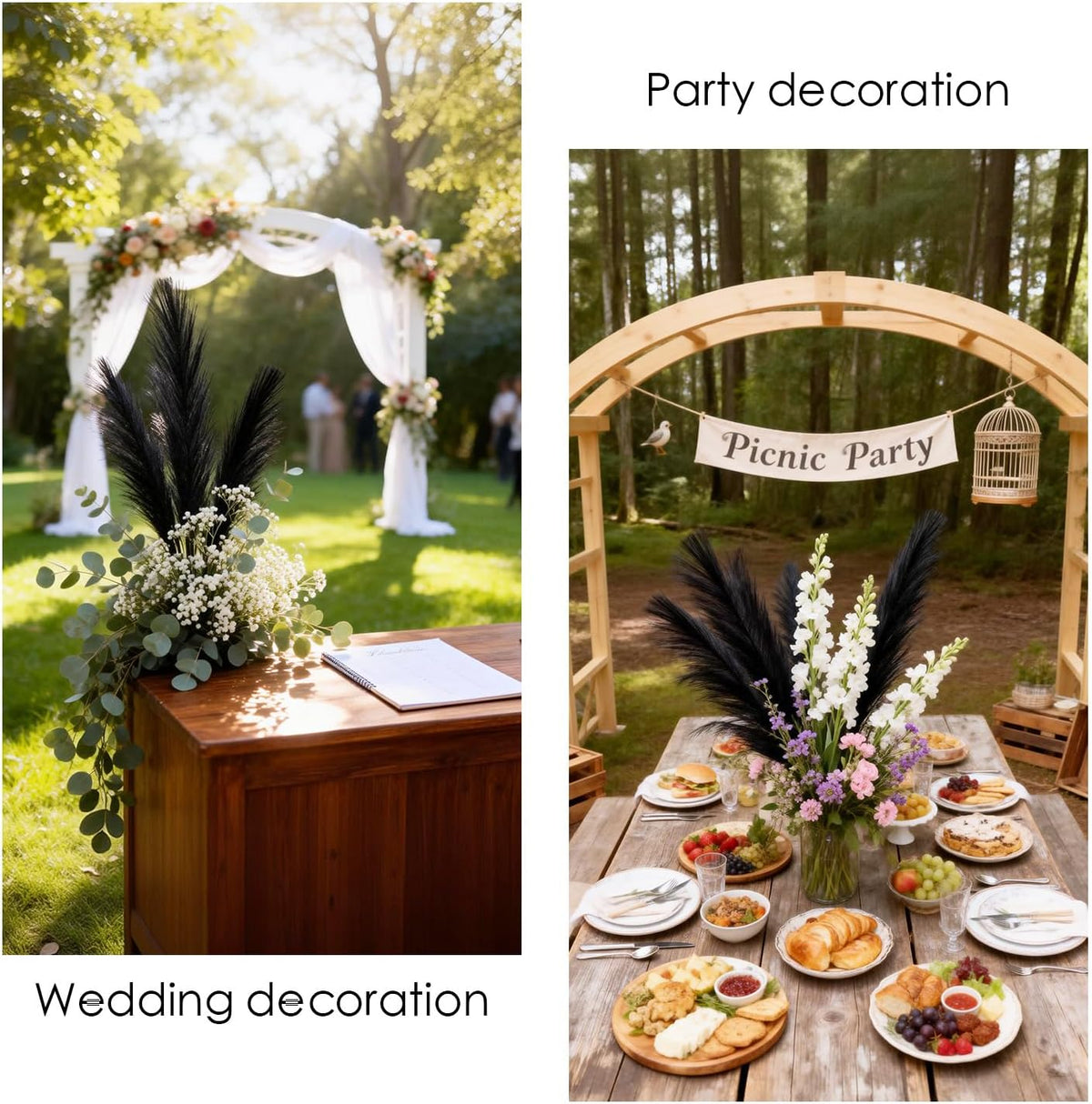 50pcs Black Pampas Grass 21.6 Inch Non-Shedding Faux Pampas for Gothic Home, Moody Boho, Halloween and Modern Wedding Decor