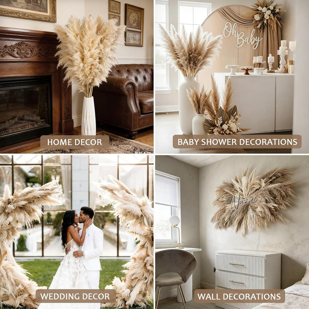 55inch 15pcs Tall Pampas Grass for Floor Vase-Dried Pampas Grass Decor Tall Brown Large Pompas Grass Floral-Long Fluffy Pompas Grass for Living Room,Farmhouse,Entryway,Wedding and Boho Home Decor