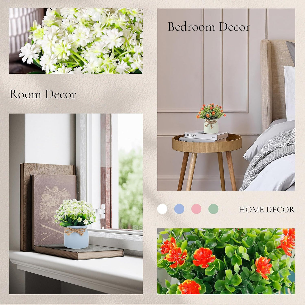 Der Rose 4 Pack Fake Flowers Artificial Plants in Pots, Table Home Decor