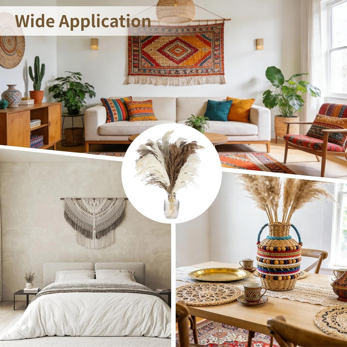 60 PCS Natural Dried Pampas Grass, Fluffy Pompas Grass Stems Mixed Tones, 18 in Bohemian Decor Arrangement for Living Room Accents, Coffee Table Display, Bedroom Vase Decoration
