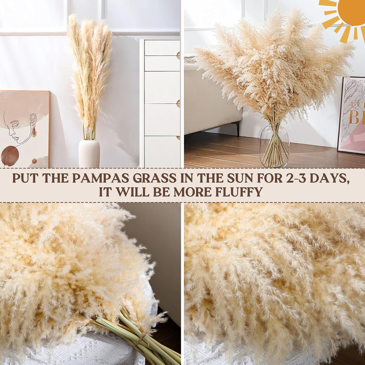 Pasuvsigt 12Pcs 40 Inch Dried Pampas Grass Fluffy Stem Home Wedding Decor