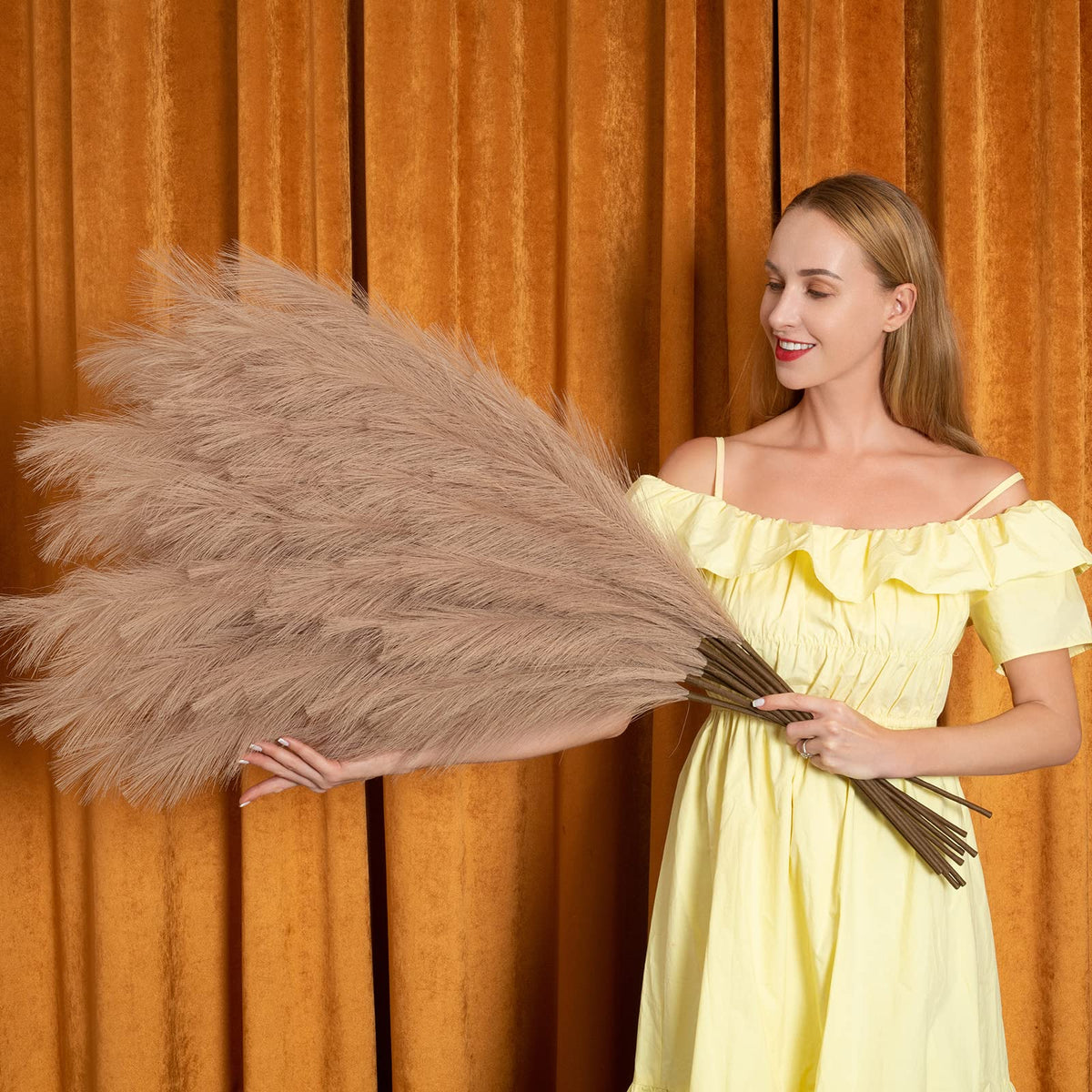 Pampas Grass Decor Tall, 43"/110cm Faux Pampas Grass 6 Stems Large Pompass Grass Branches Tall Bulk Boho Flower Arrangement for Home Room Wedding Party Decor(Purple)