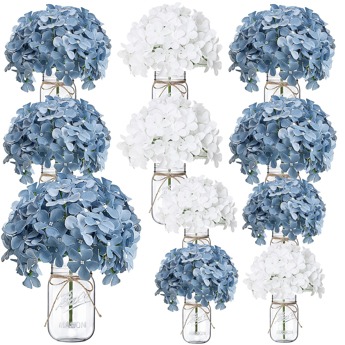 10 Sets Mason Jars Flower Table Centerpiece with White Rose - Ivory