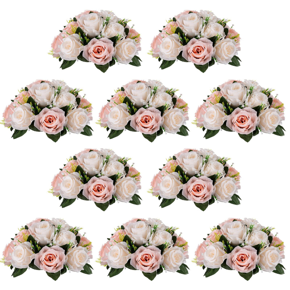 Nuptio Artificial Flower Centrepieces for Tables - 6 Pcs Burgundy & Dusty Rose & Creamy White Fake Flowers Roses Balls 9.5in Diam - Silk Faux Rose Arrangement for Wedding Party Centerpiece Table Decor