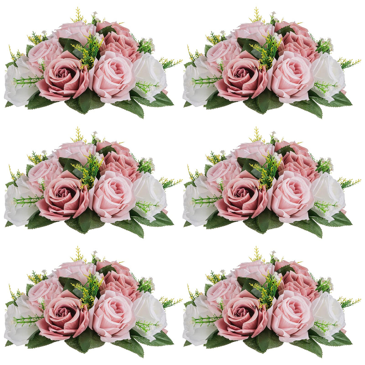 Nuptio Artificial Flower Centrepieces for Tables - 6 Pcs Burgundy & Dusty Rose & Creamy White Fake Flowers Roses Balls 9.5in Diam - Silk Faux Rose Arrangement for Wedding Party Centerpiece Table Decor