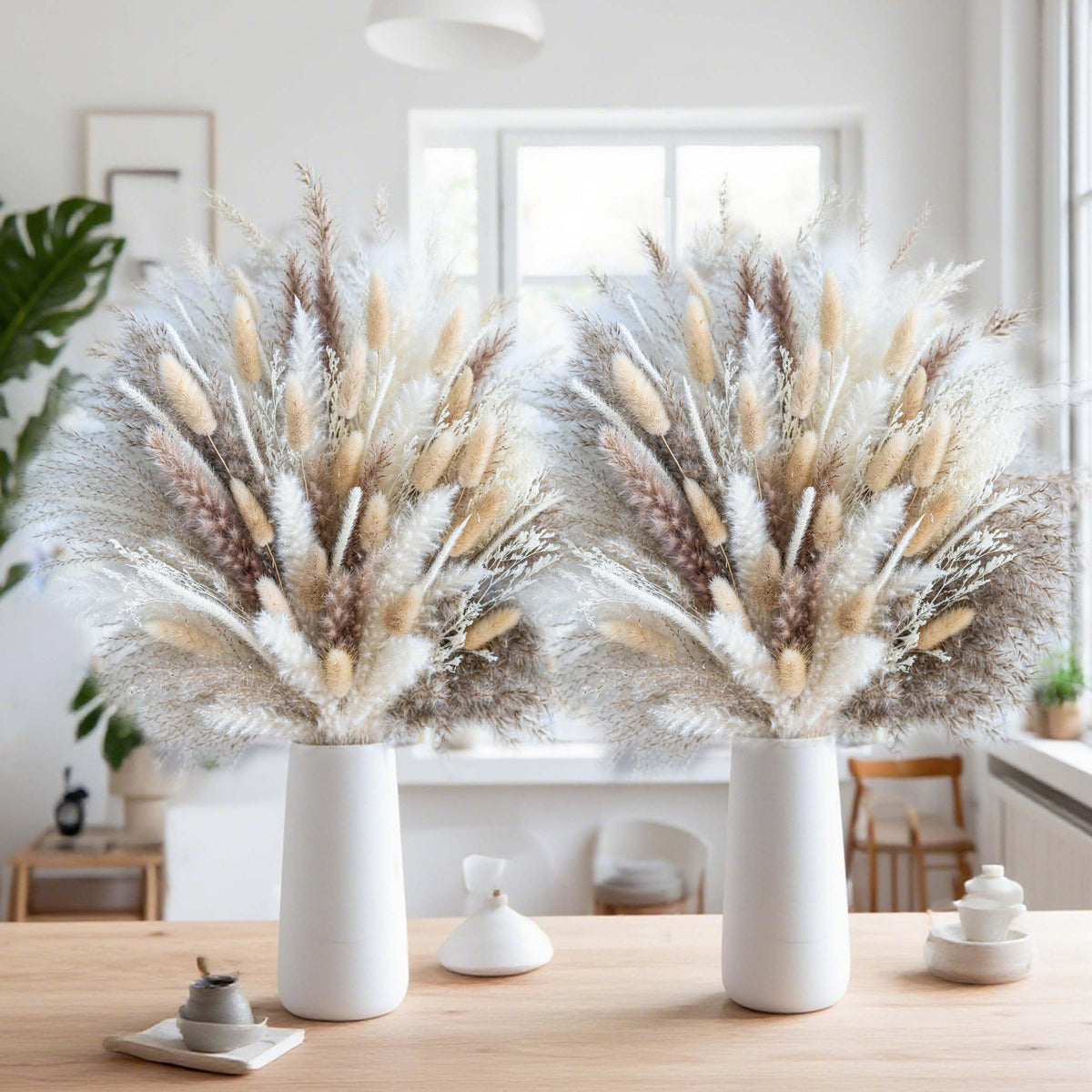 floradream 95 PCS Natural Pampas Grass Decor Bouquet | Boho Dried Floral Arrangement Centerpiece Table Decor Wedding Decor Rustic Decor, Natural, white, beige (Fdm-b-01)