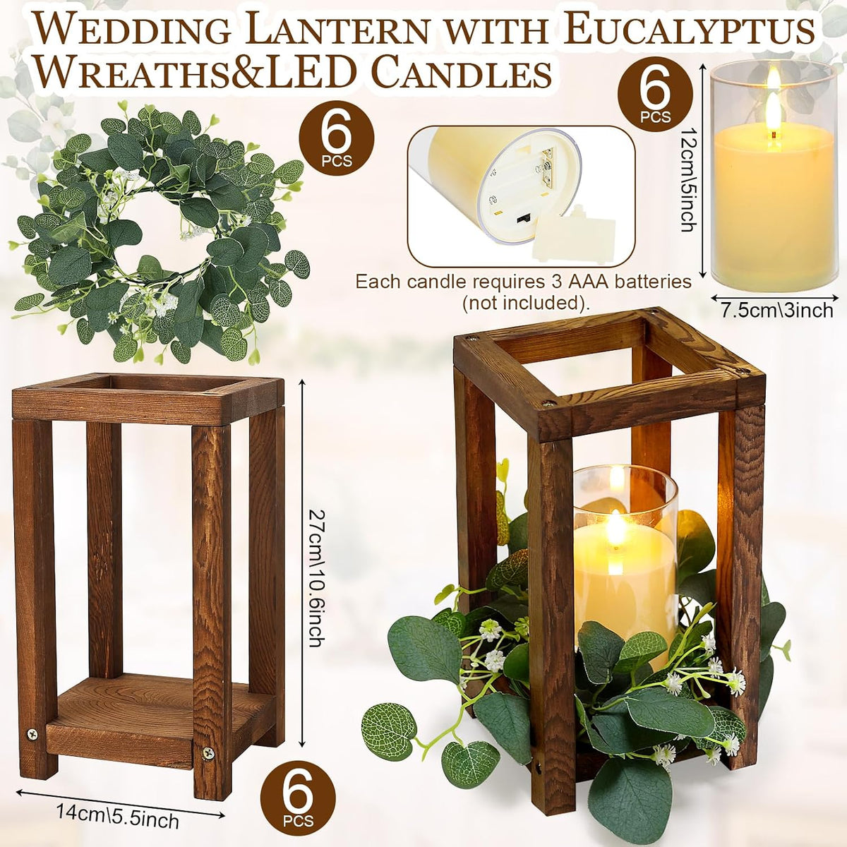 18 Pcs Wooden Lantern Centerpiece for Table Decor