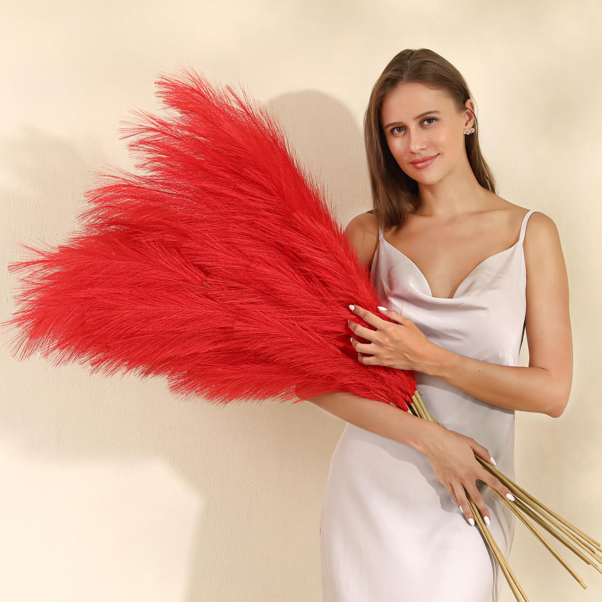 Wertuirk 8 Pcs 45 inch Tall Faux Brown Pampas Grass Decor