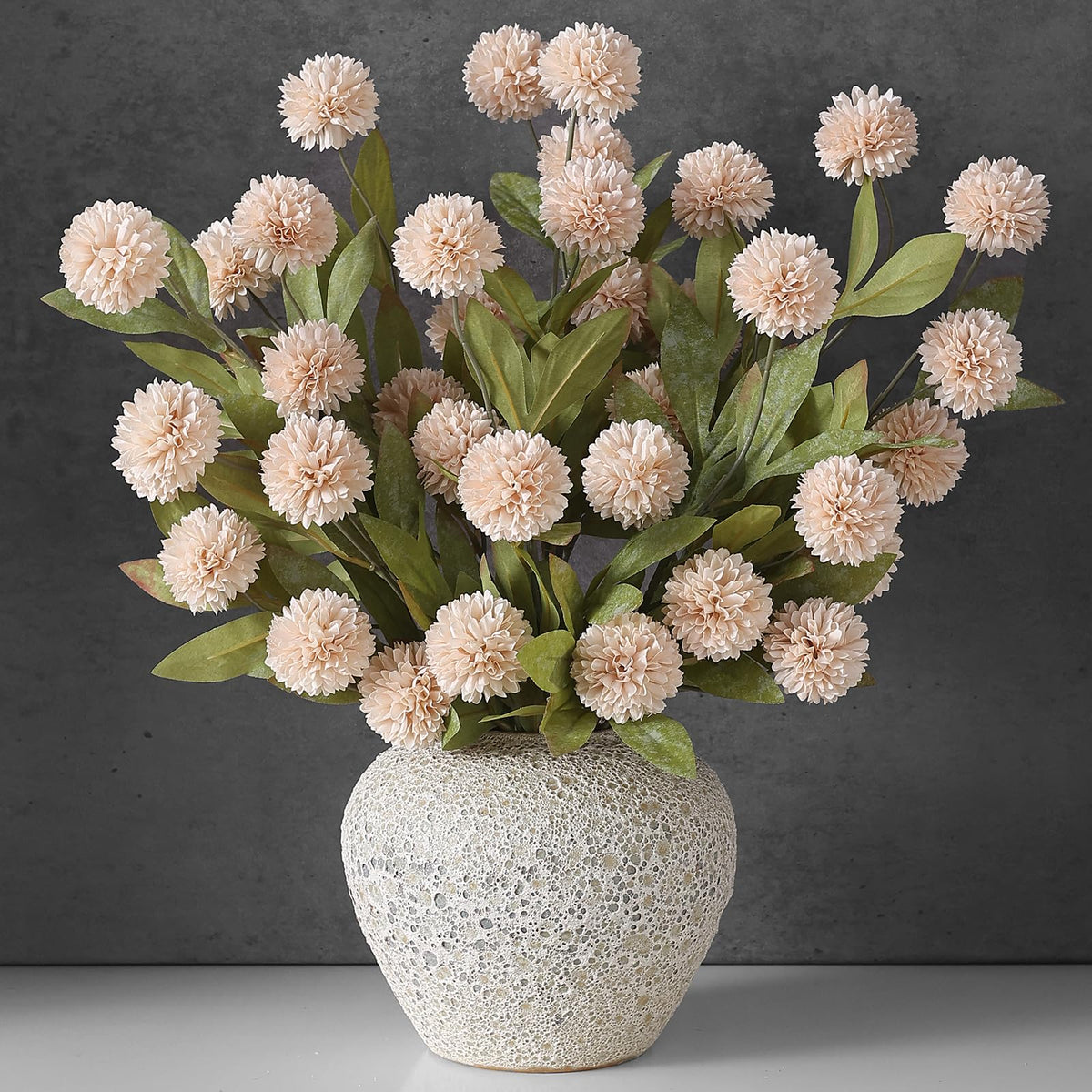 VIERENA 6 Pcs 27" Artificial Fall Pompon Mum Flower Stems for Vase (Orange)