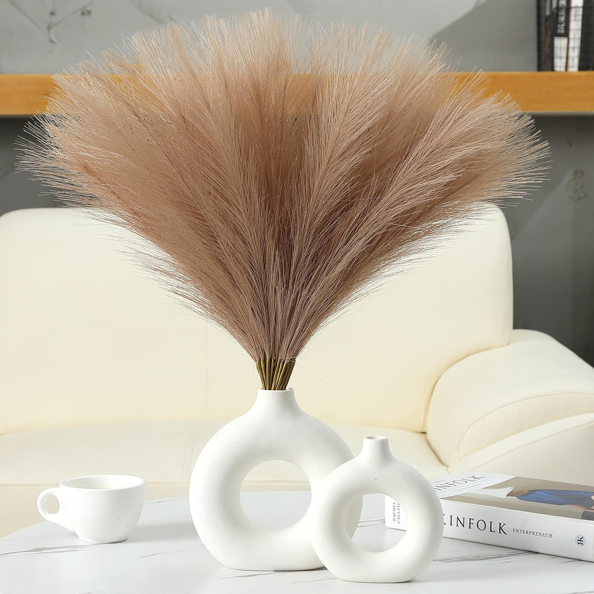 UREYMX Faux Pampas Grass Decor 17.7 Inch 30pcs, Artificial Pampas Grass Fluffy Home Decor, Short Vase Room Decor pompous Grass Flower Arrangement for Boho Home Wedding Decoration (Black,White,Grey)