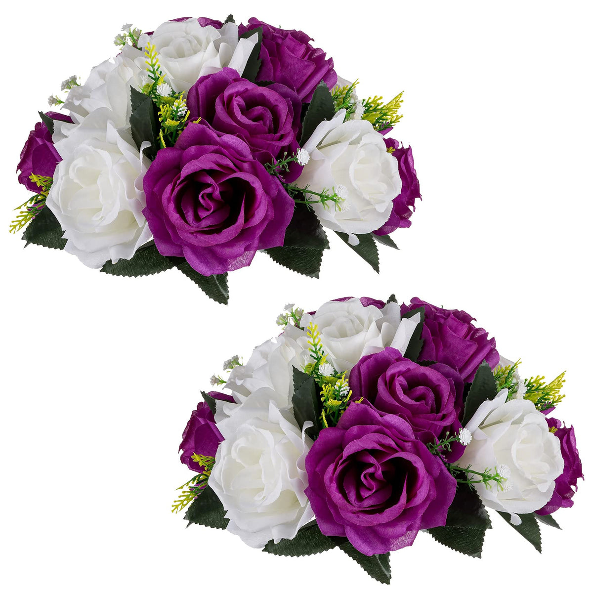 Nuptio Artificial Flower Centrepieces for Tables - 6 Pcs Burgundy & Dusty Rose & Creamy White Fake Flowers Roses Balls 9.5in Diam - Silk Faux Rose Arrangement for Wedding Party Centerpiece Table Decor
