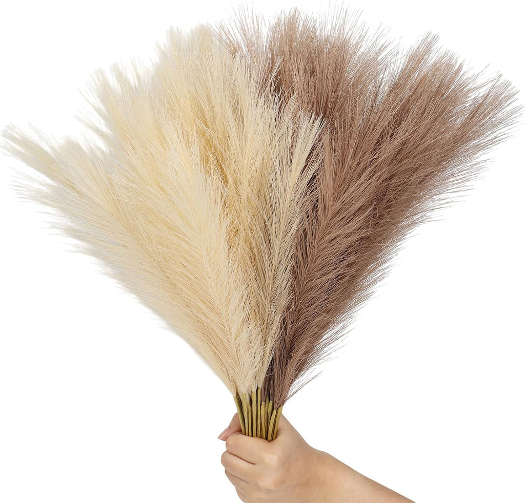 30pcs Pampas Grass Decor,21" Artificial Pompous Grass Bulk,Small Vase Filler Pompas Grass for Home Wedding Living Room Wall Party Decoration (Beige,Light Brown, 21 Inch 30 Pcs)