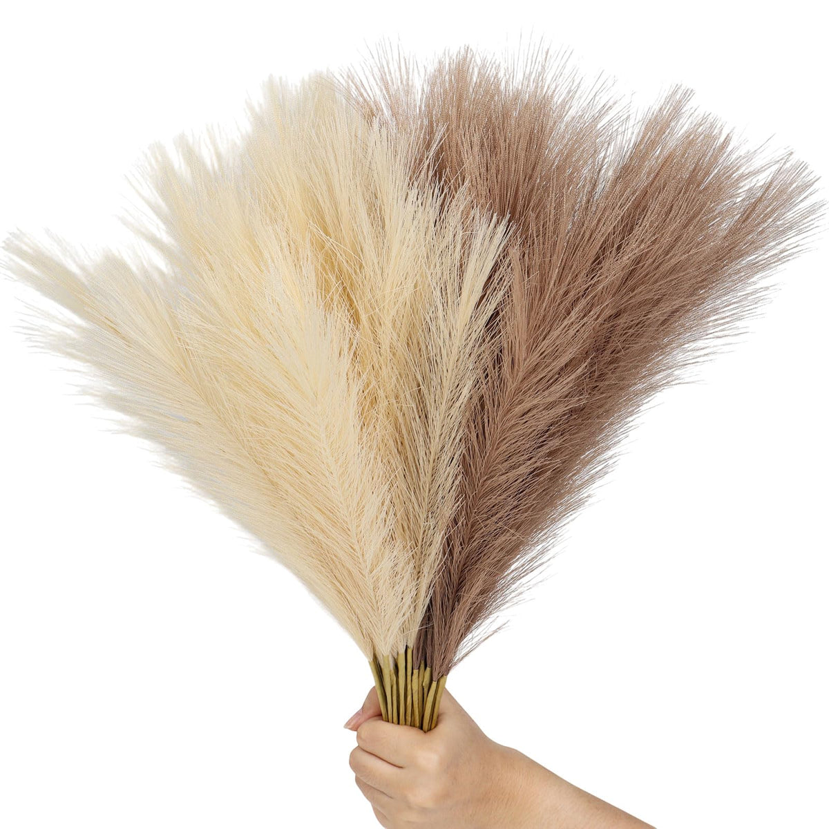 30pcs Pampas Grass Decor,21" Artificial Pompous Grass Bulk,Small Vase Filler Pompas Grass for Home Wedding Living Room Wall Party Decoration (Beige,Light Brown, 21 Inch 30 Pcs)