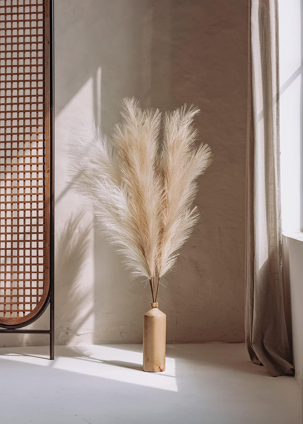 43" / 3.6 ft Pampas Grass Tall 4 Pcs - Artificial Large Pampas Grass Decor for Floor Vase, Room Decor, Home Decor, Boho Decor (Coffee & Cream)