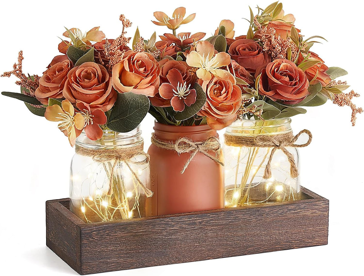Mkono Fall Centerpieces for Tables Dining Room Decor with Mason Jar Lights