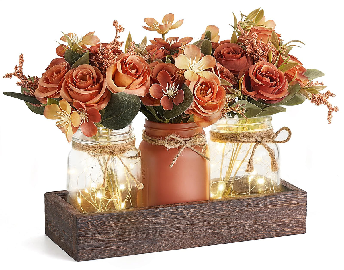 Mkono Fall Centerpieces for Tables Dining Room Decor with Mason Jar Lights