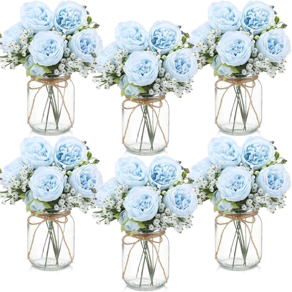 Zeyune 12 Sets Mason Jar Flowers Centerpiece Table Decorations,Green