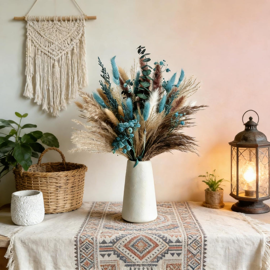 Turquoise Dried Pampas Grass Decor 17"