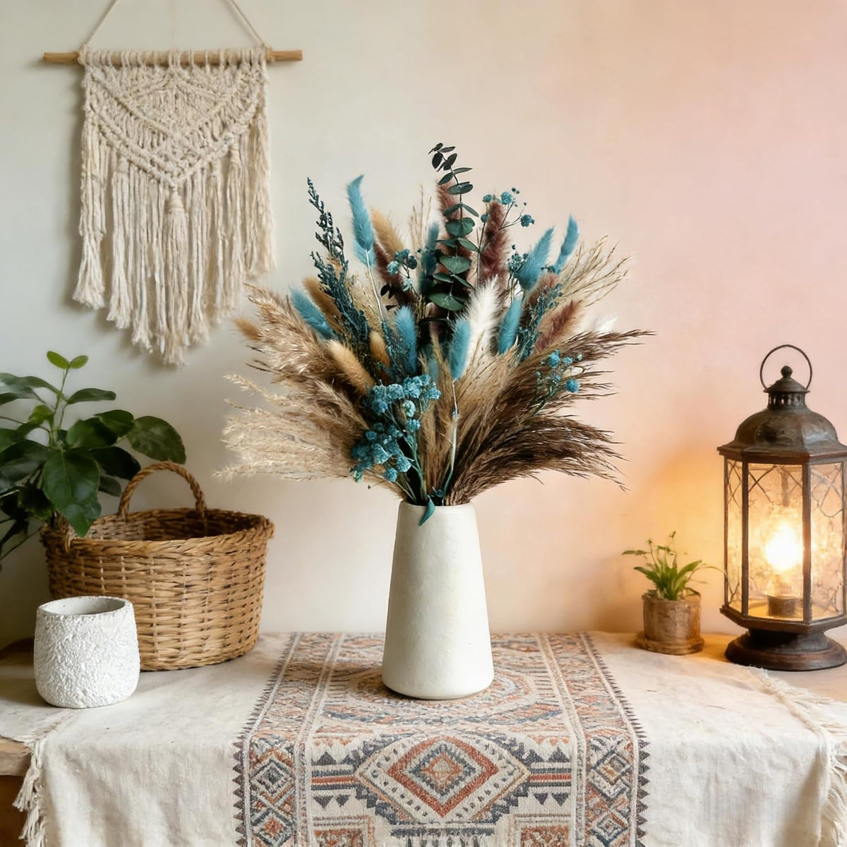 Turquoise Dried Pampas Grass Decor 17"