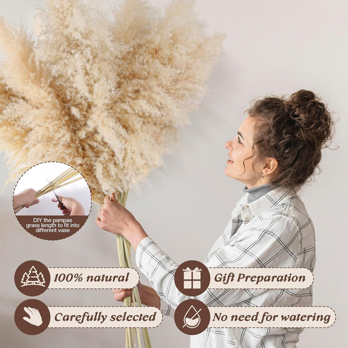 Pasuvsigt 12Pcs 40 Inch Dried Pampas Grass Fluffy Stem Home Wedding Decor