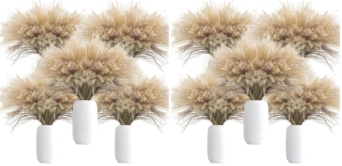 Uieke 100Pcs Natural Dried Pampas Grass Plume 17inch Tall Dried Flowers Large Faux Reed Artificial Plants for Wedding Flower Arrangements Farmhouse Wreath Door Centerpiece Home Décor Brown