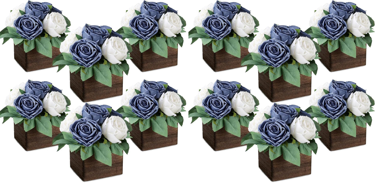 Dusty Blue & White Dining Table Centerpiece Set of 6, Pre-Made