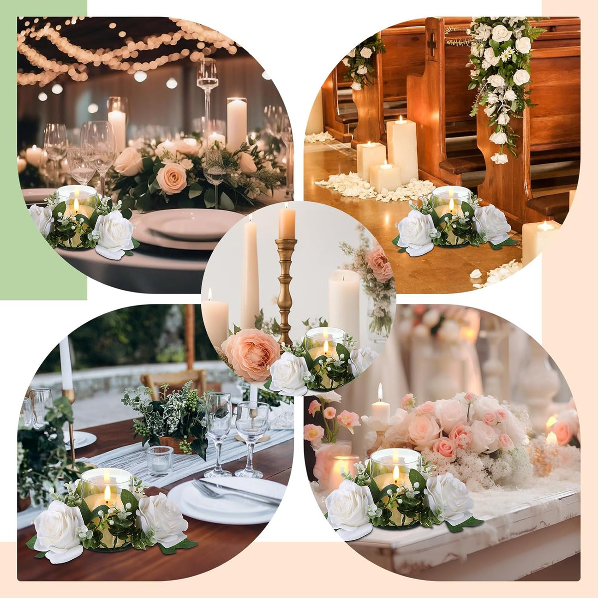 Yunlly 12 Pcs Rose Candle Rings with Candles Sets, White
