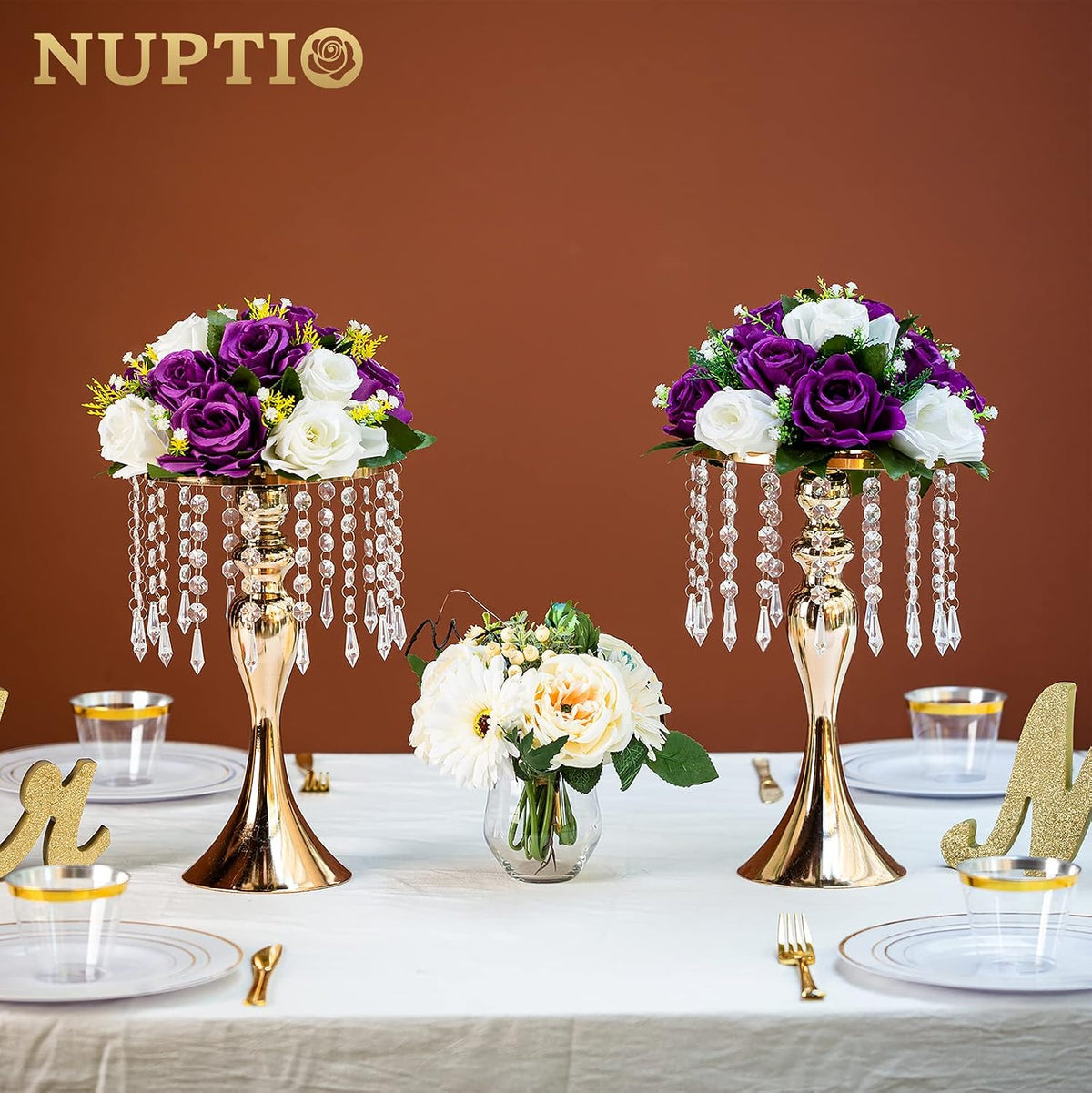 NUPTIO Tall Vase Table Centerpiece, 13.8", Gold, 10 Pcs