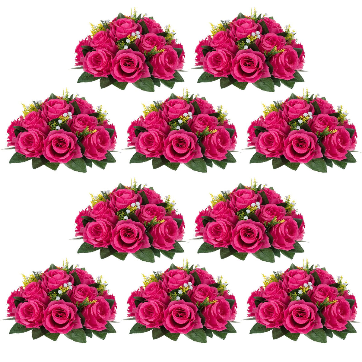 Nuptio Artificial Flower Centrepieces for Tables - 6 Pcs Burgundy & Dusty Rose & Creamy White Fake Flowers Roses Balls 9.5in Diam - Silk Faux Rose Arrangement for Wedding Party Centerpiece Table Decor