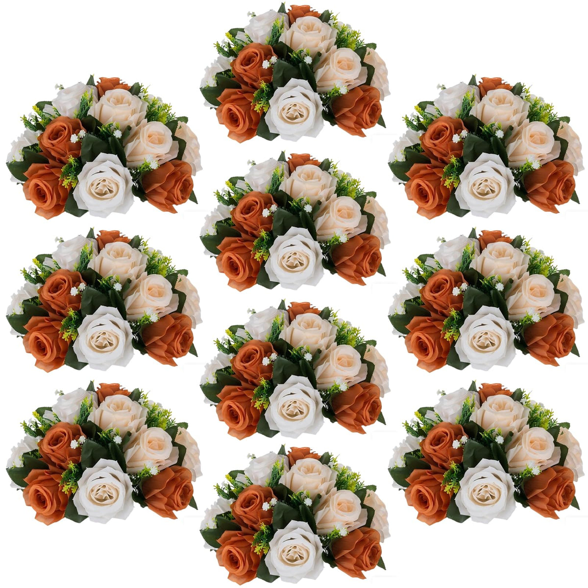 Flower Balls Centerpieces for Tables: White Silk Rose, 10Pcs