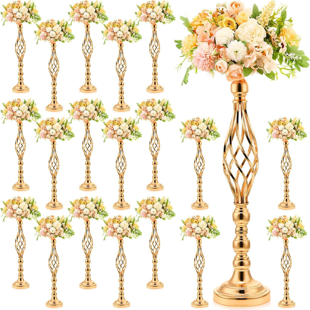 Rtteri 20 Pcs 22.8 Inch High Metal Flower Stand, Wedding Gold Centerpieces for Table, Floral Stand Elegant Vase Holder for Reception Table Decor Party Hotel Home Decor (Gold, Large)