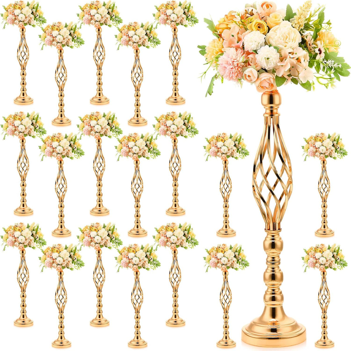 Rtteri 20 Pcs 22.8 Inch High Metal Flower Stand, Wedding Gold Centerpieces for Table, Floral Stand Elegant Vase Holder for Reception Table Decor Party Hotel Home Decor (Gold, Large)