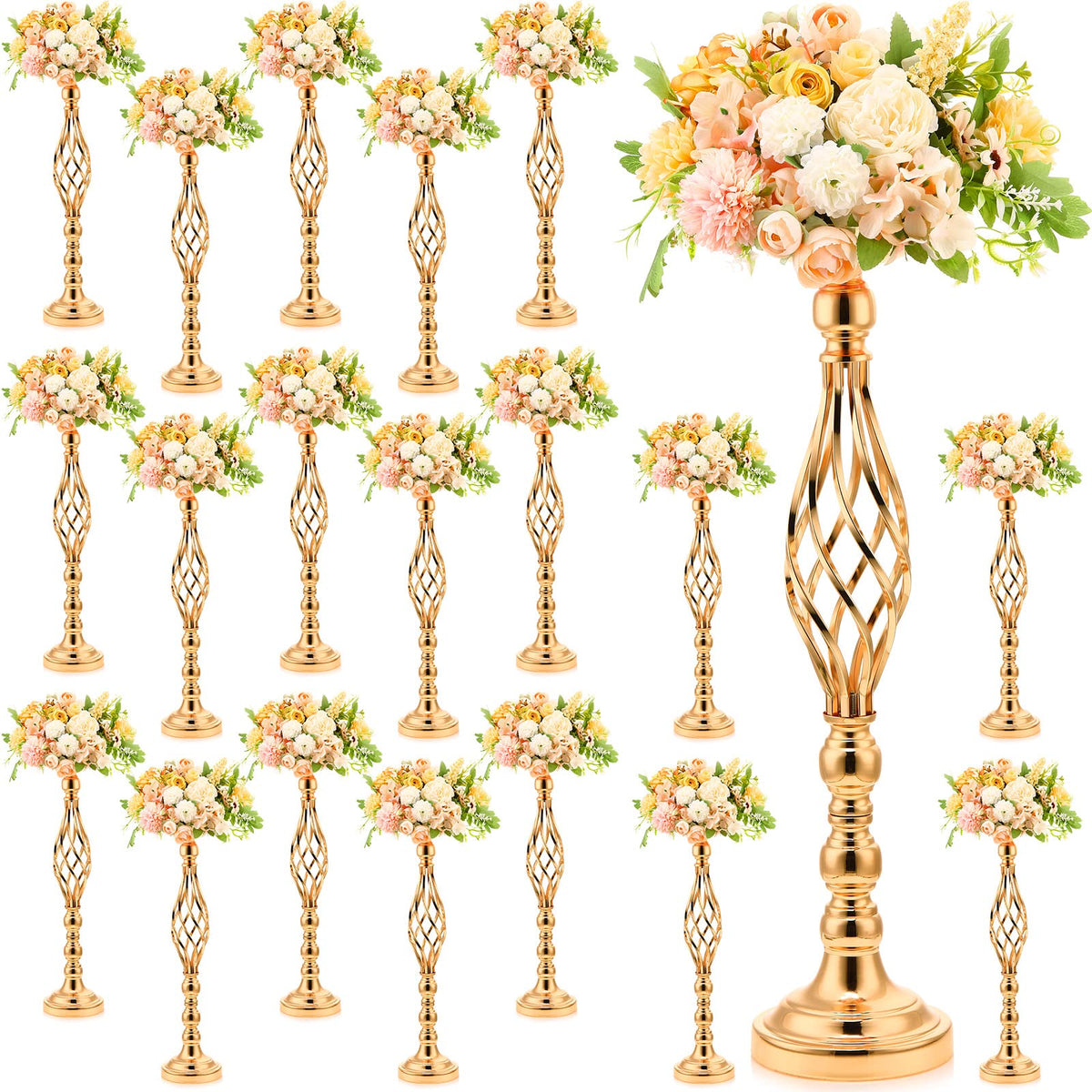 Rtteri 20 Pcs 22.8 Inch High Metal Flower Stand, Wedding Gold Centerpieces for Table, Floral Stand Elegant Vase Holder for Reception Table Decor Party Hotel Home Decor (Gold, Large)
