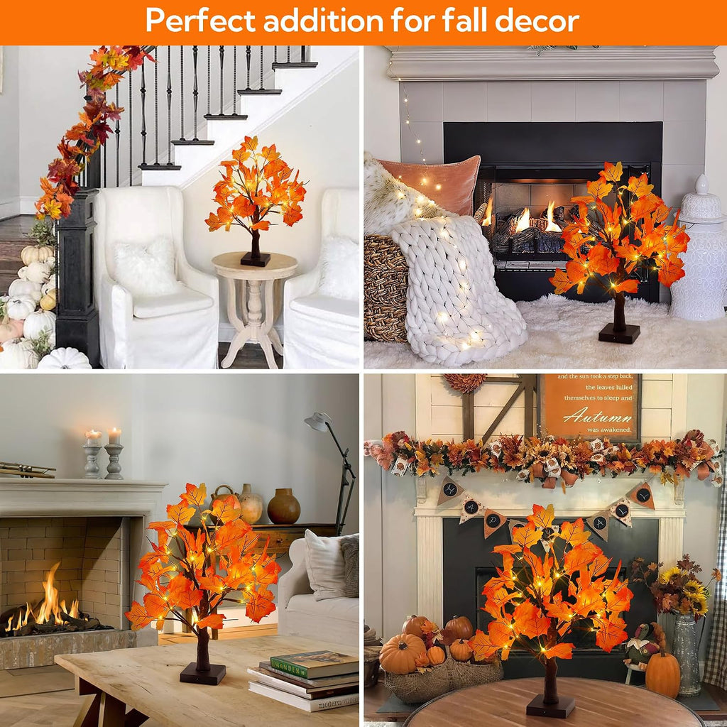 woohaha Lighted Maple Fall Tree Autumn Thanksgiving Tabletop Decor