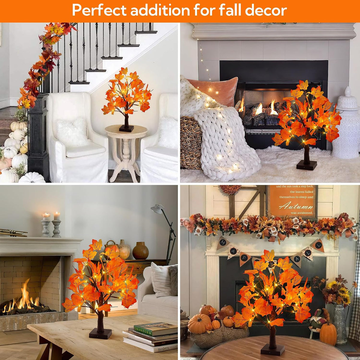 woohaha Lighted Maple Fall Tree Autumn Thanksgiving Tabletop Decor